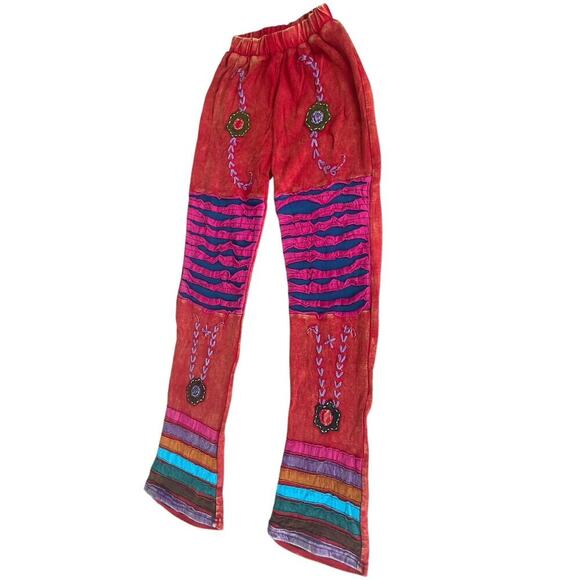 Y2K 90’s Groovy Hippie Pants Embroidered Patchwork Gypsy Colorful Sz S Flare - Picture 14 of 14